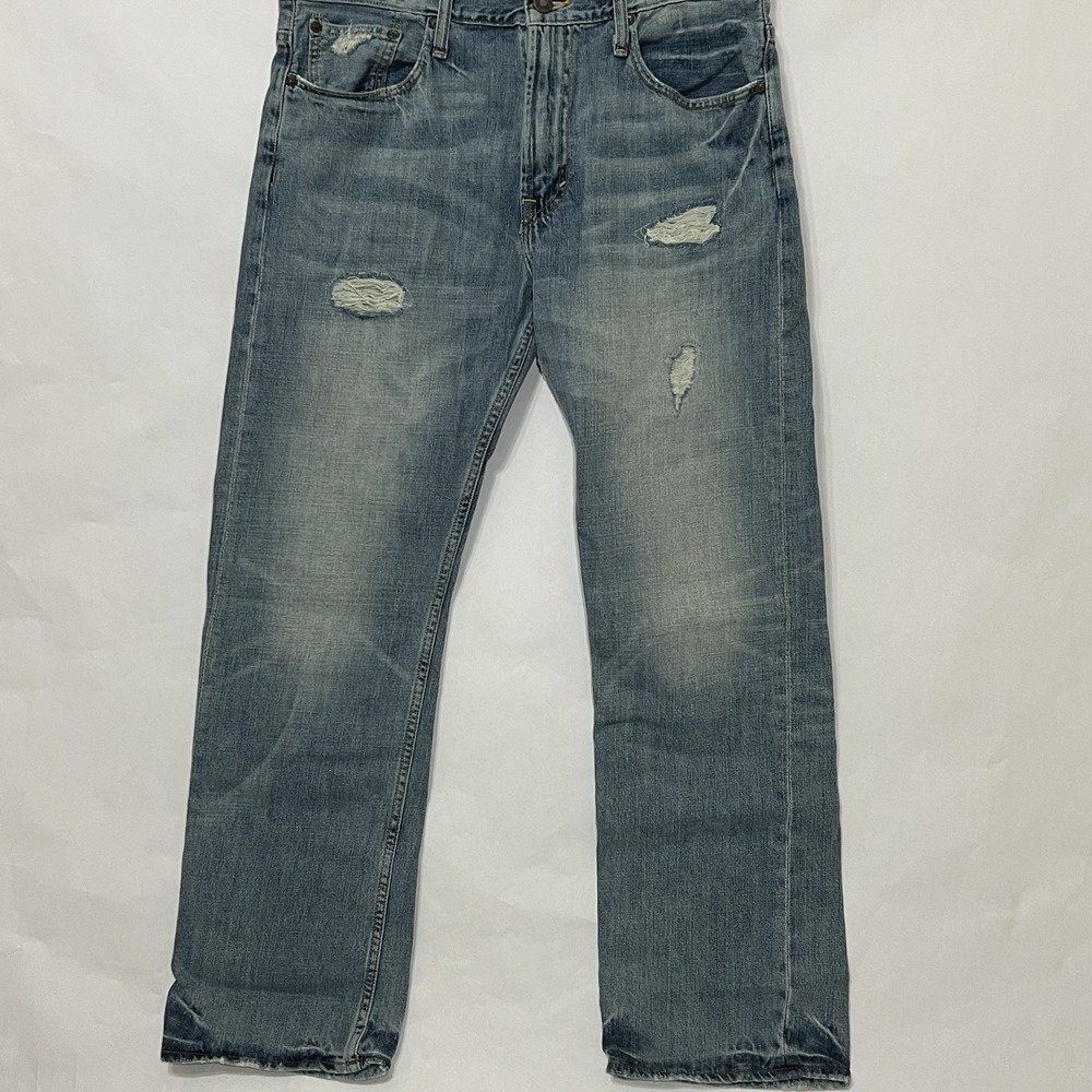 American Eagle Mens 34X32 Relaxed Fit Distressed Ripped Medium Wash Denim Jeans